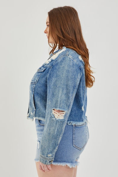 Distressed Denim Jacket in Dark Wash – Gussied Up