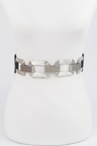 Textured Rectangle Stretch Belt in Gold & Silver