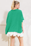 Collared V Neck Flowy Top in Green