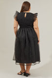 Black Swiss Dot Tulle Midi Dress
