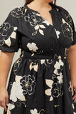 Black & Cream Floral Cotton Midi Dress