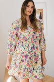 Multi Colour V Neck Floral Tiered Dress (Yellow)