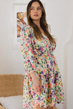 Multi Colour V Neck Floral Tiered Dress (Yellow)