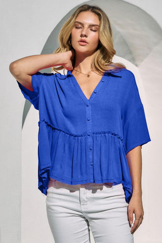 Button Baby Doll Top in Cobalt Blue