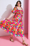 Bright Mixed Floral Square Neck Midi/Maxi Dress