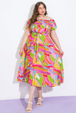 Multi Colour Abstract Pleat Midi/Maxi Dress