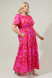 Tiered Cotton Maxi Dress in Pink & Red Floral