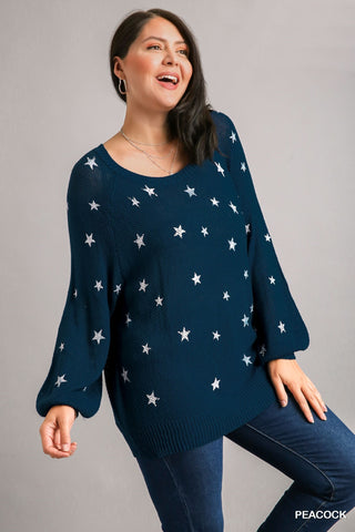 Star Stamp Sweater in Peacock Blue