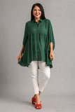 Light Tiered Button Up Top in Hunter Green