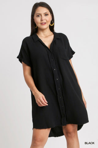 Cotton Shirt Dress in Black