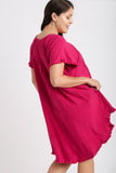 Linen Scoop Dress in Ruby Pink