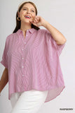 Stripe Button Up Cotton Top in Red