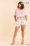 Stripe Button Up Cotton Top in Coral