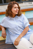 Stripe Button Up Cotton Top in Blue