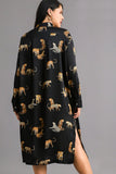 Animal Print Midi Shirt Dress in Black