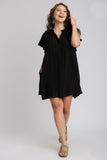 Button Up A-Line Dress in Black