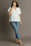 Bubble Sleeve Button Up Top in Off White