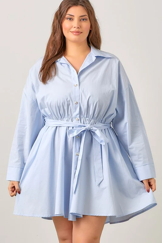 Light Blue Cotton Button Up Shirt Dress