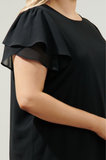 Solid Black Chiffon Top with Flutter Sleeves