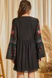 Shimmery Embroidered Bell Sleeve Dress *CLEARANCE*