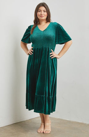 Hunter Green Velvet Midi Dress Gussied Up Hunter Green Velvet Midi Dress Gussied Up