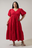 Red Jacquard Tiered Maxi Dress