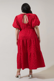 Red Jacquard Tiered Maxi Dress