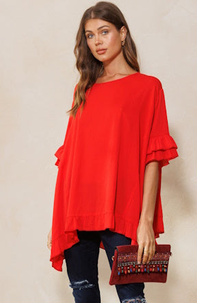 Ruffle Hem Tunic in Red – Gussied Up