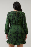 Black Floral Ruffle Dress in Green