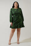 Black Floral Ruffle Dress in Green