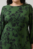 Black Floral Ruffle Dress in Green