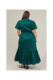 Solid Tiered Cotton Maxi Dress in Emerald