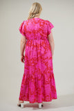 Pink & Red Floral Button Up Cotton Floral Maxi