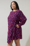 Burgundy Blue Wrap Style Dress