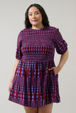 Geo Print Burgundy & Blue Dress