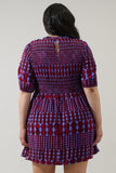 Geo Print Burgundy & Blue Dress