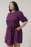 Geo Print Burgundy & Blue Dress