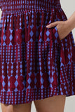 Geo Print Burgundy & Blue Dress