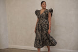 Black & Silver Jacquard Midi Dress
