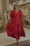 Red Jacquard Tiered Maxi Dress