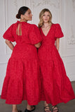 Red Jacquard Tiered Maxi Dress