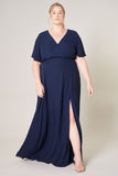 Button Detail Chiffon Gown in Navy