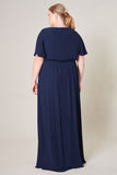 Button Detail Chiffon Gown in Navy