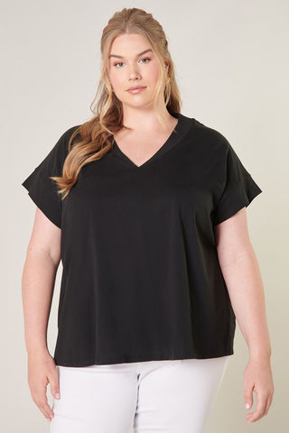 Classic V Neck Cotton Tee in Black