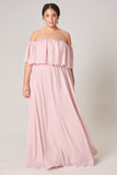 Off Shoulder Chiffon Gown in Blush