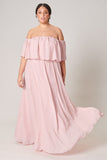 Off Shoulder Chiffon Gown in Blush