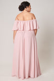 Off Shoulder Chiffon Gown in Blush