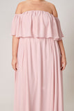 Off Shoulder Chiffon Gown in Blush