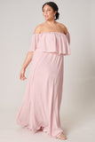 Off Shoulder Chiffon Gown in Blush