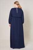 Long Balloon Sleeve Chiffon Gown in Navy